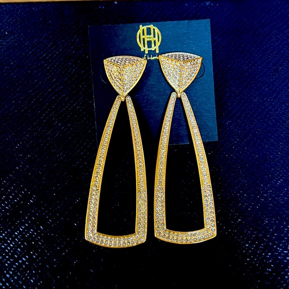 House of Harlow 1960 Jewelry - SOLD. House of Harlow Gold & Pave Mesa Knocker Pendant Earring NEW